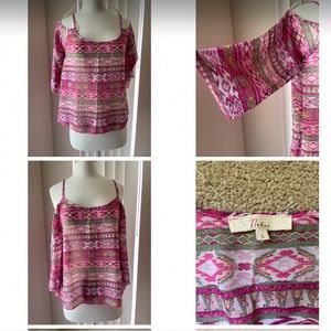 New bell sleeves cold shoulder blouse large